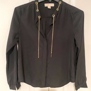Black Michael Kors blouse with gold chain